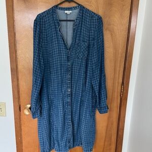 J. Jill Denim XL Chambray Lyocell Button Front Midi Shirt Dress with pockets.